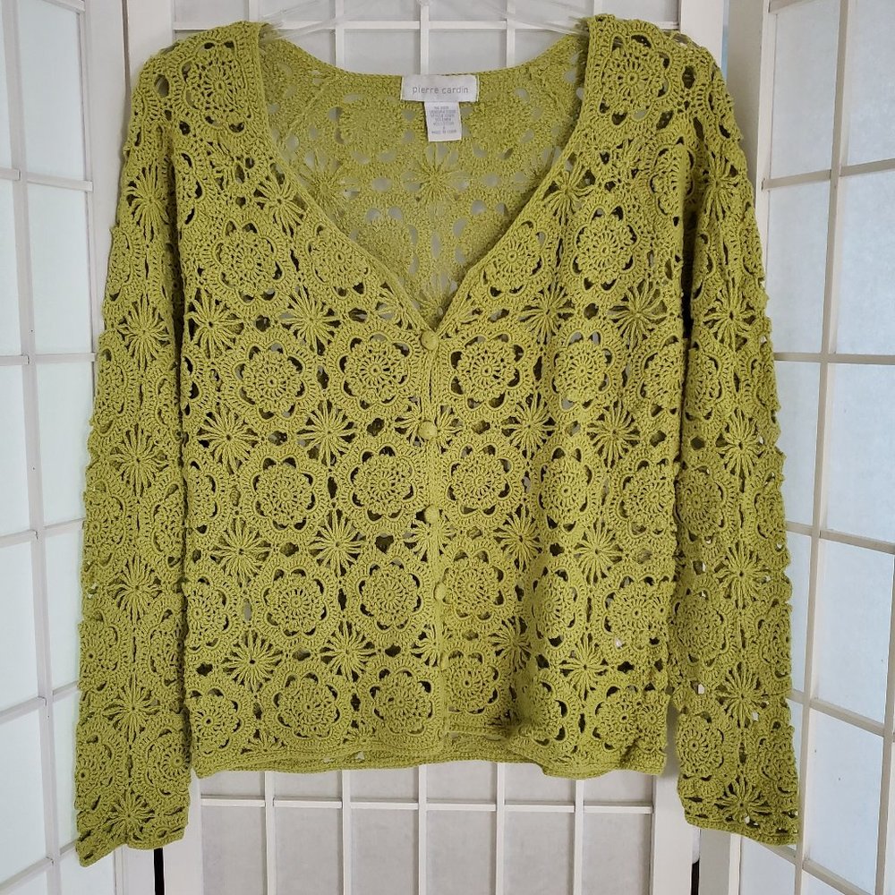 Spring Vintage Crochet Cardigan by Pierre Cardin
